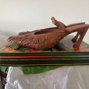 FARM Rio Brown Fringe Slingback Heels